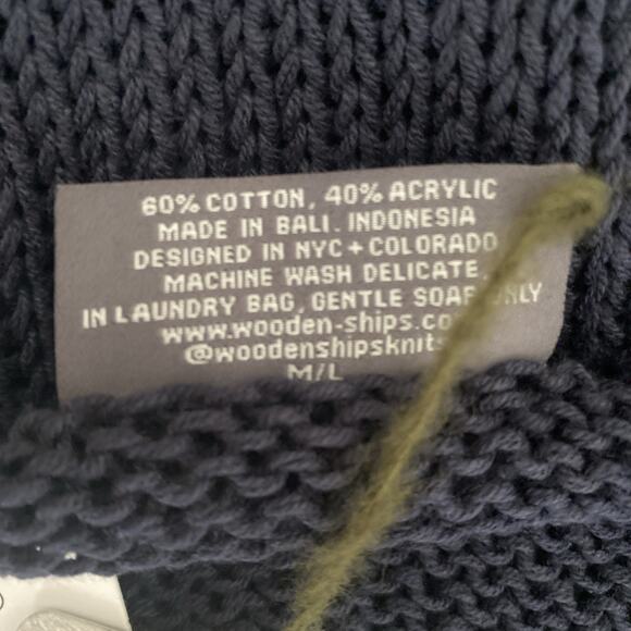 NWT WOODEN SHIPS Star Cotton Tee Sweater Knit Blue Darkest Indigo White M L - Picture 7 of 10